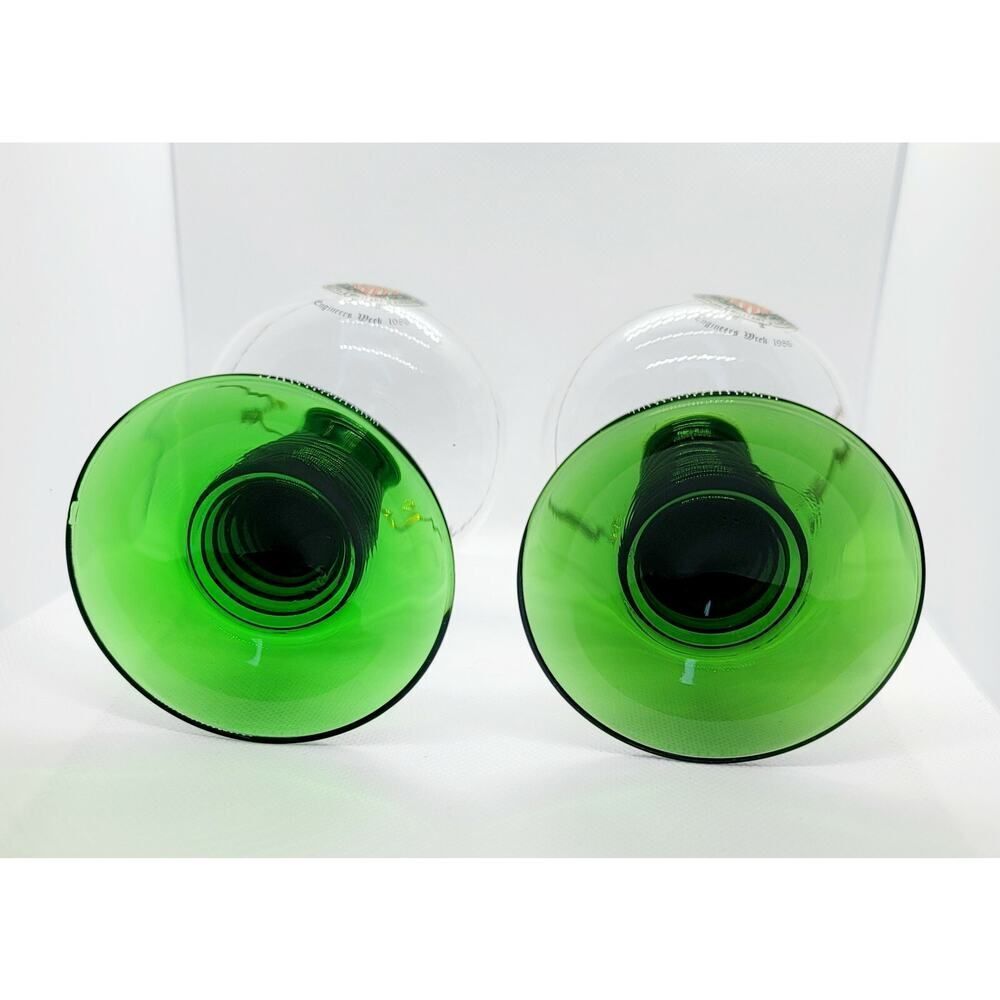 Vtg 2 Wine Glass Goblet Gold Trim Green Swirl Stem Engineers Oberammerg Germany - Picture 7 of 7